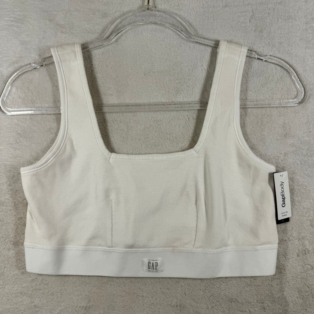 GapBody Womens Cotton Rib Bralette Square Neck Off White GPW01052 Large NWT